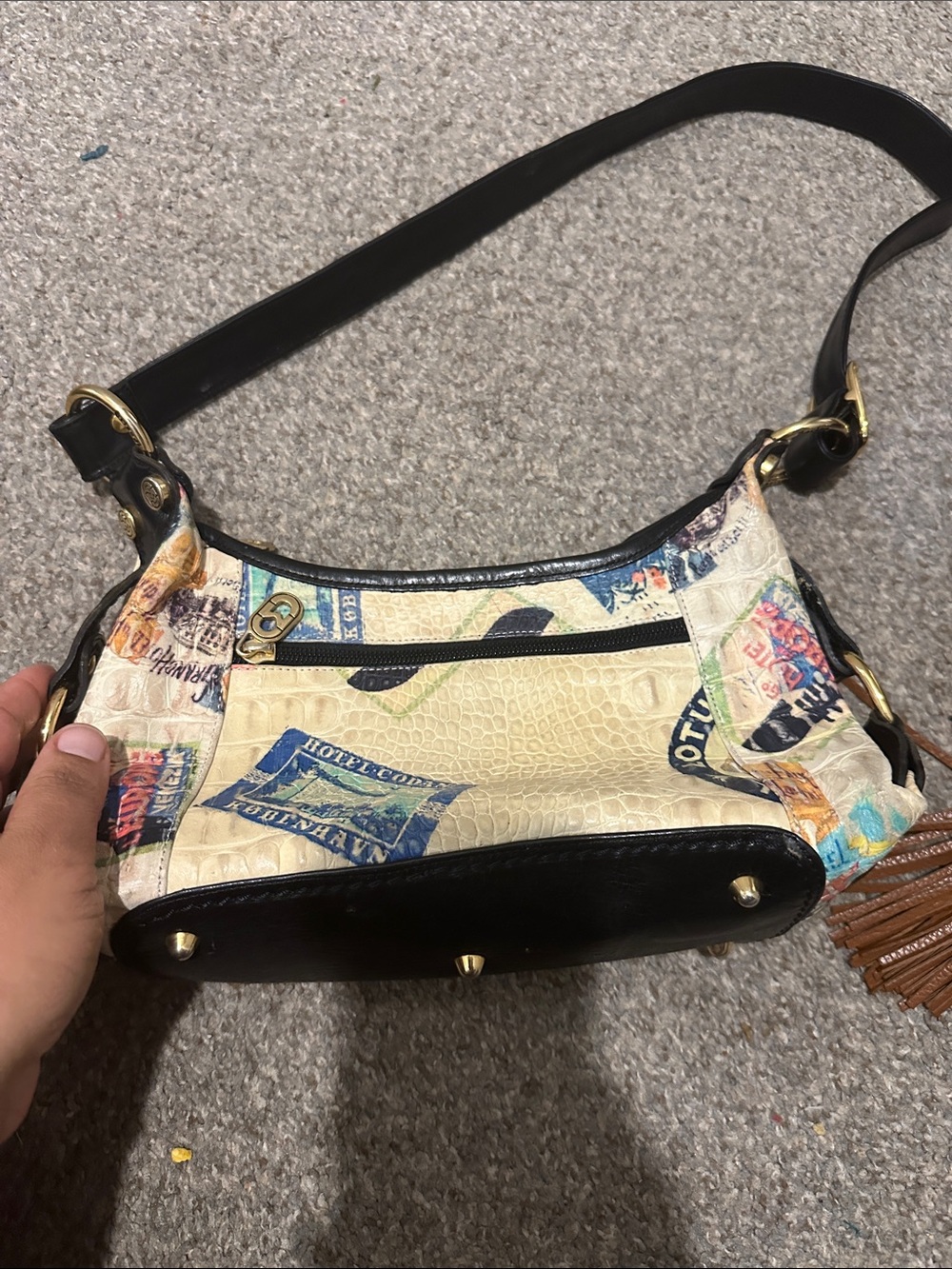 Marino Orlandi Cream Multicolor Printed Shoulder Bag with Black Trim - Picture 2 of 3